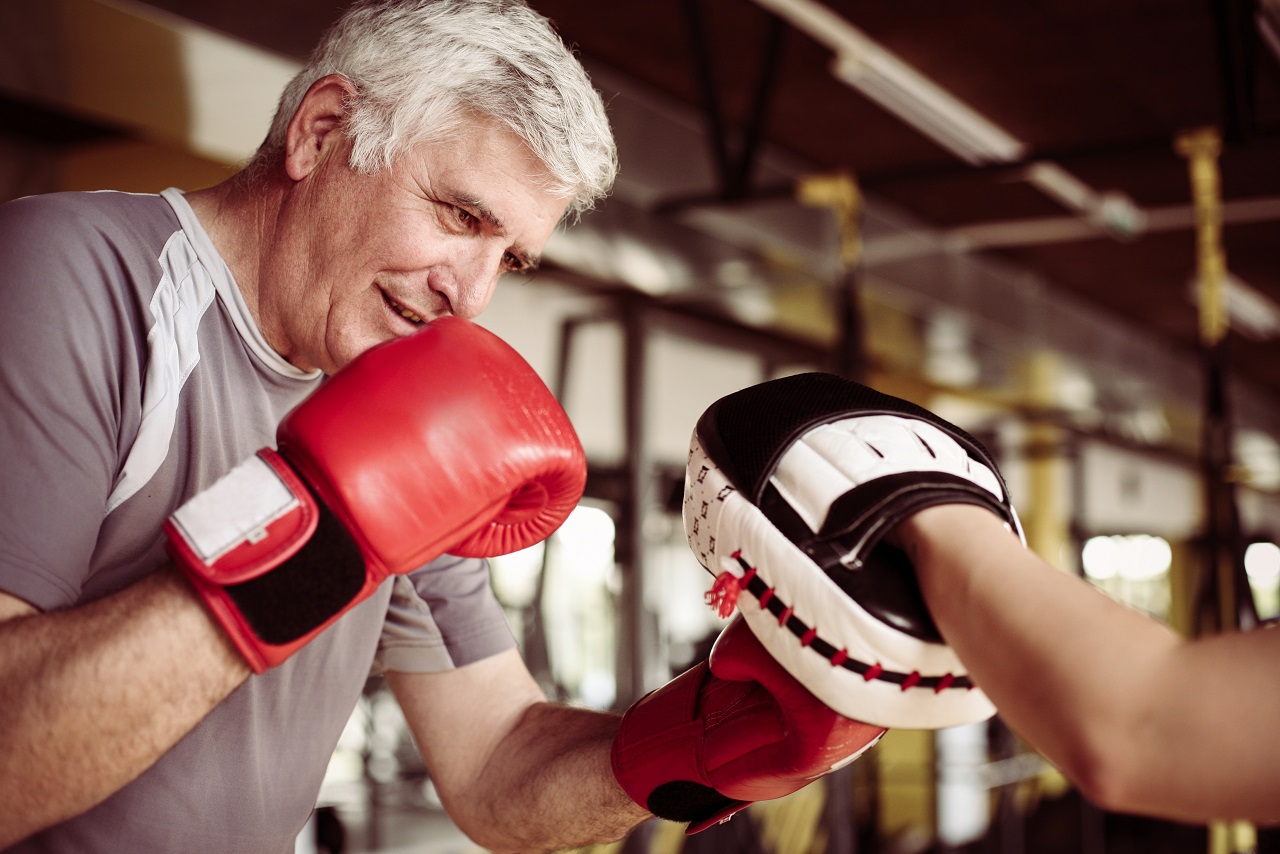 senior man boxing